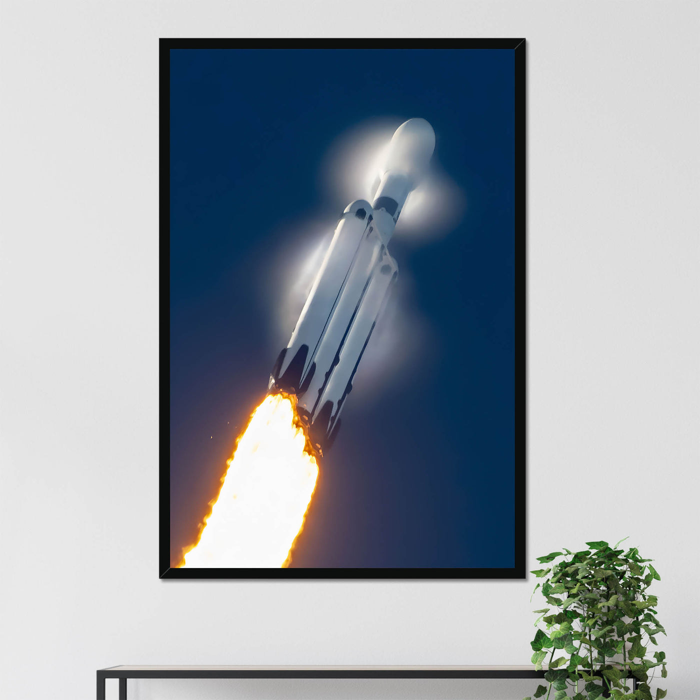 A SpaceX Falcon Heavy rocket climbs high into the atmosphere