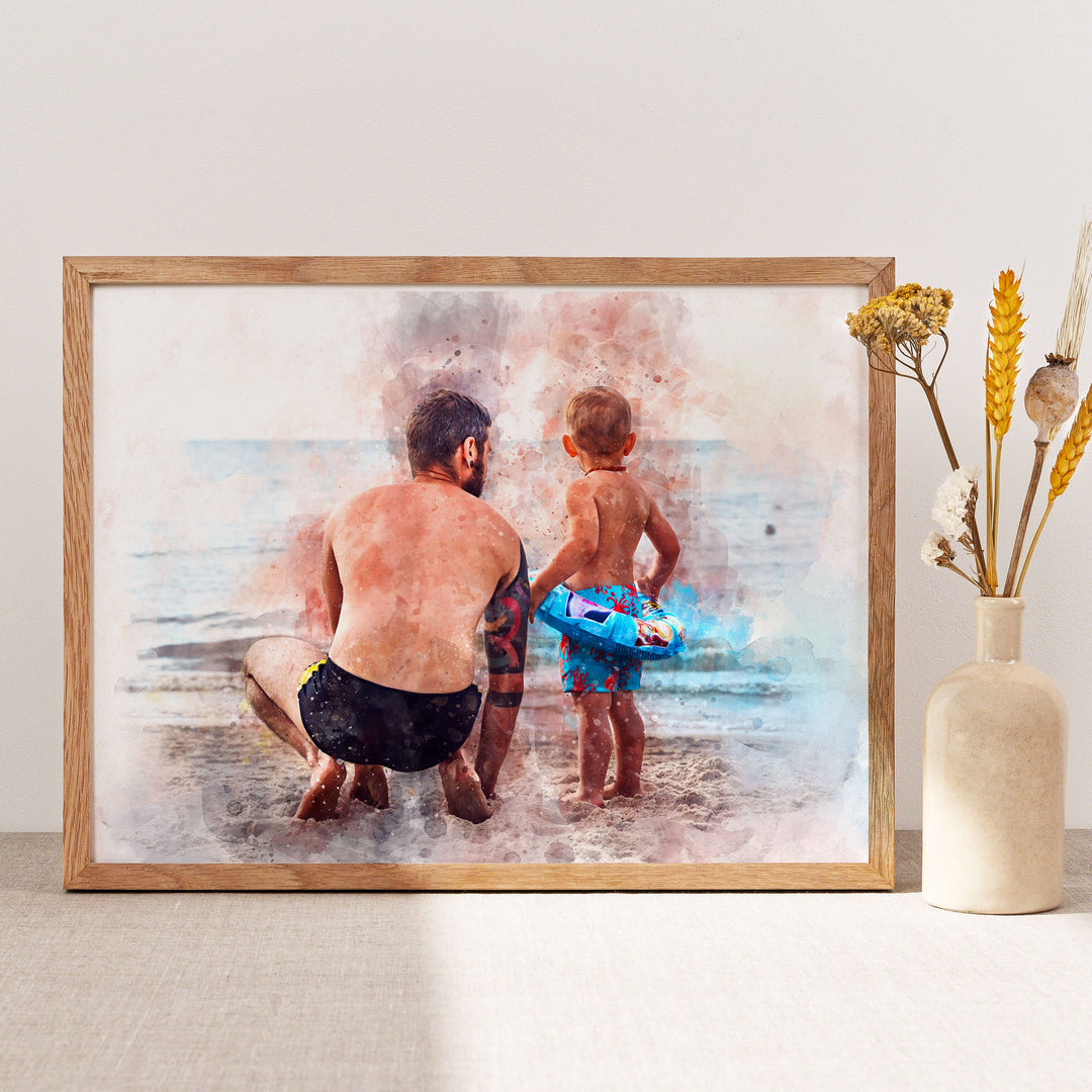 Fathers day gift, Portrait from photo, Handmade baby portrait, Watercolor portrait, Commission newborn portrait, high quality Custom family portrait